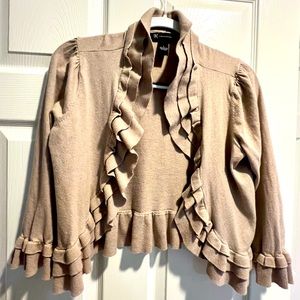 INC Ruffled Beige Cropped Cardigan Sweater Size Large
